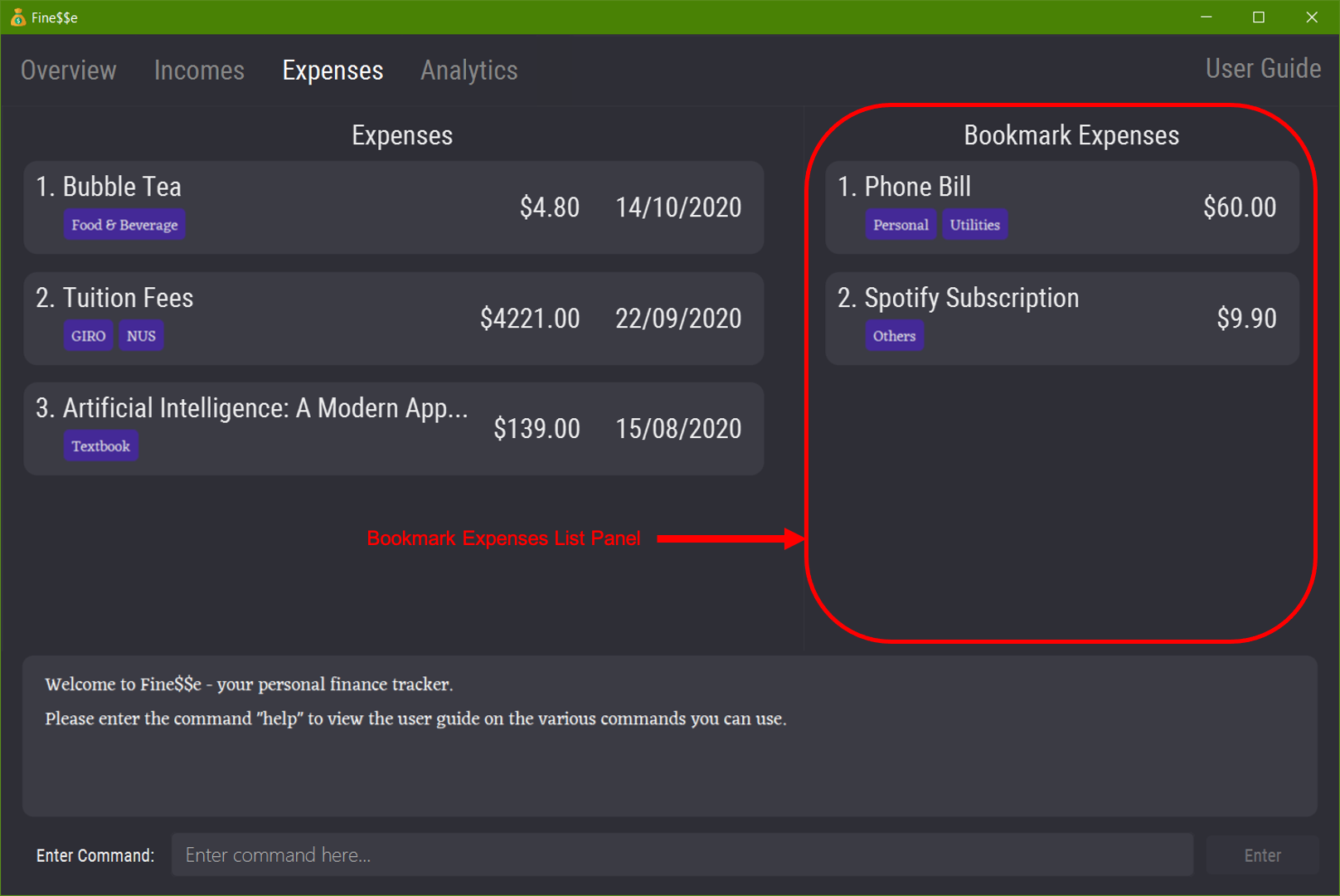 Bookmark Expense Overview