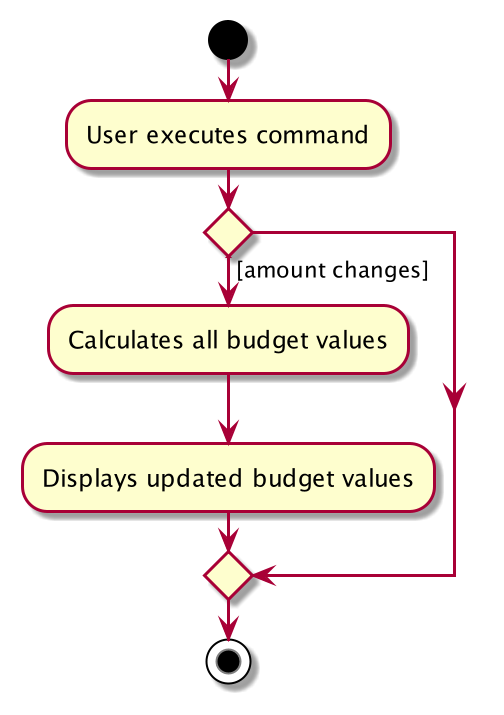 Activity diagram for executing any command that changes the budget