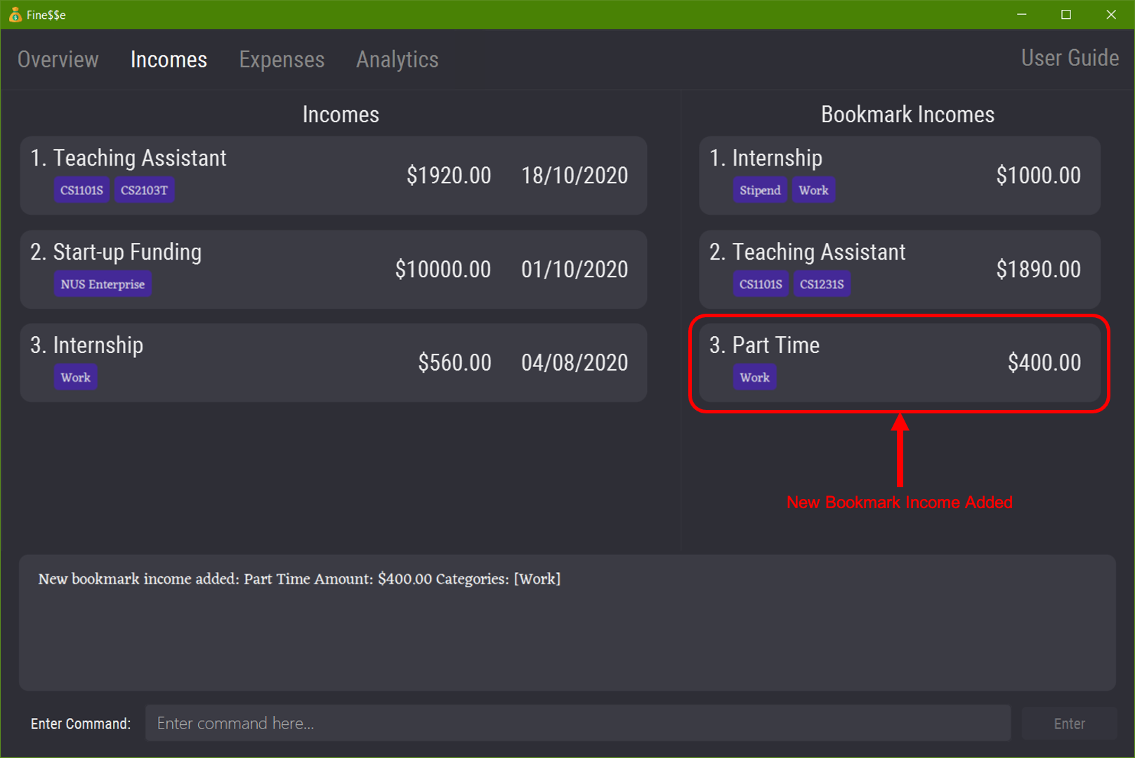 Add Bookmark Income Outcome