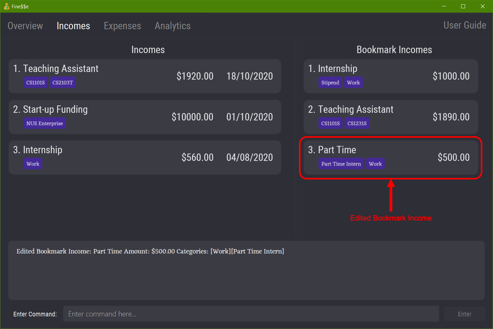 Edit Bookmark Income